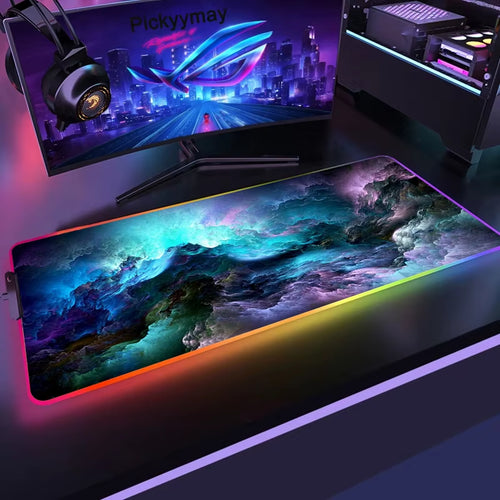 Space Large RGB Mouse Pad Gaming Mousepad LED Mouse Mat Gamer Mousemats Table Pads PC Desk Mat RGB Keyboard Mat XXL 90X40Cm