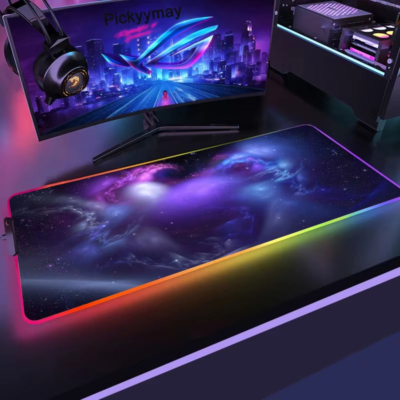 Space Large RGB Mouse Pad Gaming Mousepad LED Mouse Mat Gamer Mousemats Table Pads PC Desk Mat RGB Keyboard Mat XXL 90X40Cm