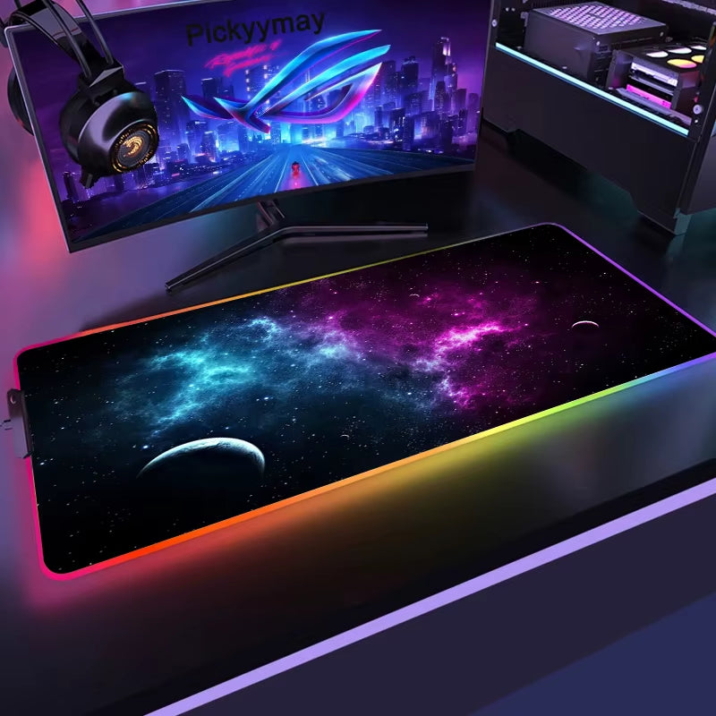 Space Large RGB Mouse Pad Gaming Mousepad LED Mouse Mat Gamer Mousemats Table Pads PC Desk Mat RGB Keyboard Mat XXL 90X40Cm