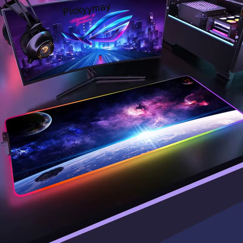 Space Large RGB Mouse Pad Gaming Mousepad LED Mouse Mat Gamer Mousemats Table Pads PC Desk Mat RGB Keyboard Mat XXL 90X40Cm