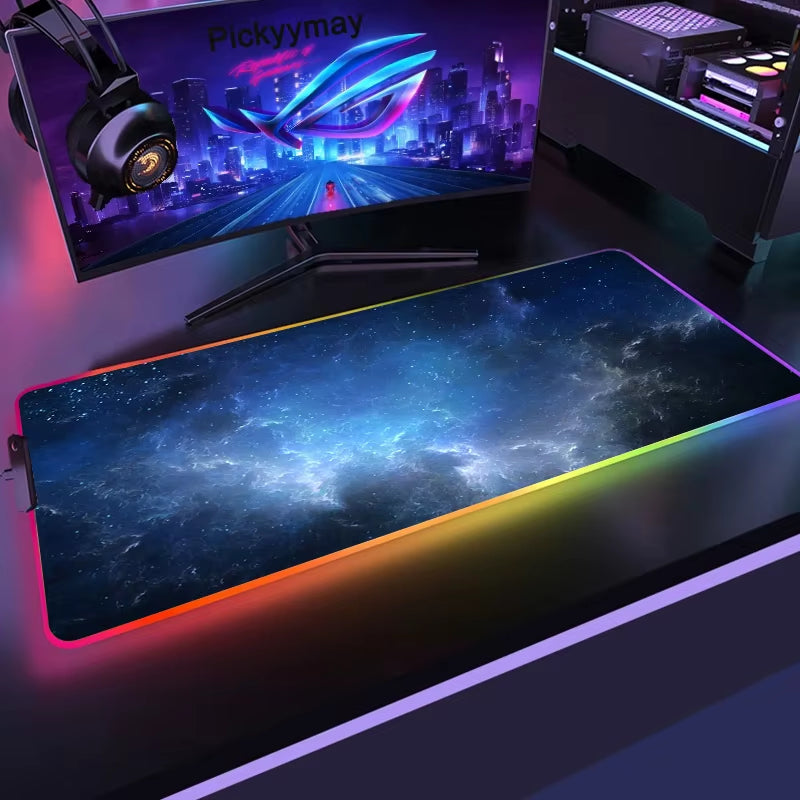 Space Large RGB Mouse Pad Gaming Mousepad LED Mouse Mat Gamer Mousemats Table Pads PC Desk Mat RGB Keyboard Mat XXL 90X40Cm