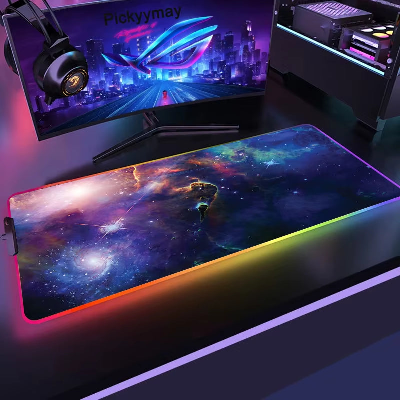 Space Large RGB Mouse Pad Gaming Mousepad LED Mouse Mat Gamer Mousemats Table Pads PC Desk Mat RGB Keyboard Mat XXL 90X40Cm