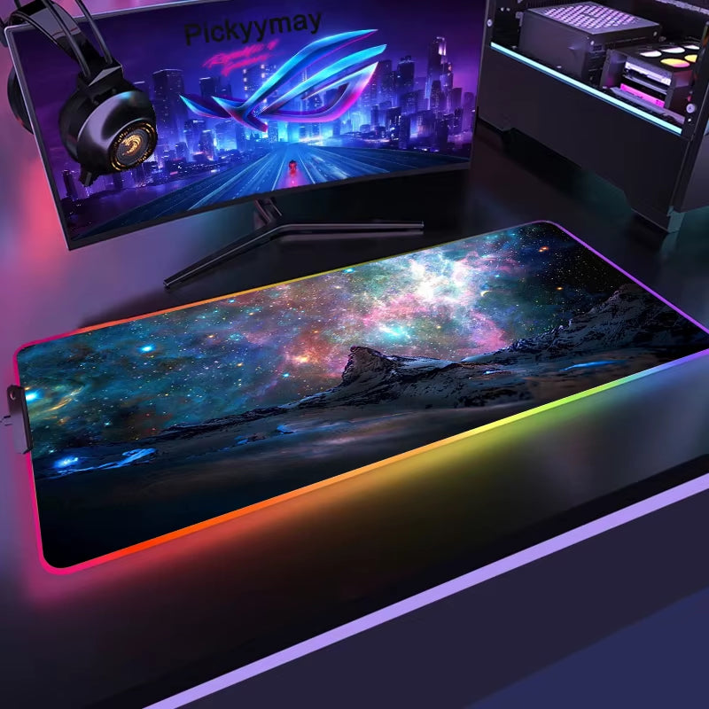Space Large RGB Mouse Pad Gaming Mousepad LED Mouse Mat Gamer Mousemats Table Pads PC Desk Mat RGB Keyboard Mat XXL 90X40Cm