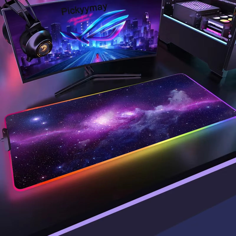 Space Large RGB Mouse Pad Gaming Mousepad LED Mouse Mat Gamer Mousemats Table Pads PC Desk Mat RGB Keyboard Mat XXL 90X40Cm