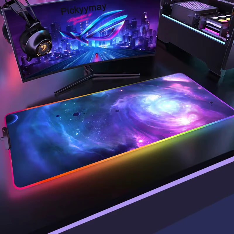 Space Large RGB Mouse Pad Gaming Mousepad LED Mouse Mat Gamer Mousemats Table Pads PC Desk Mat RGB Keyboard Mat XXL 90X40Cm