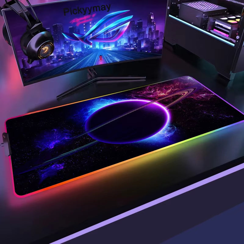Space Large RGB Mouse Pad Gaming Mousepad LED Mouse Mat Gamer Mousemats Table Pads PC Desk Mat RGB Keyboard Mat XXL 90X40Cm