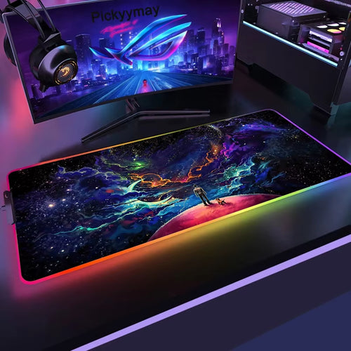 Space Large RGB Mouse Pad Gaming Mousepad LED Mouse Mat Gamer Mousemats Table Pads PC Desk Mat RGB Keyboard Mat XXL 90X40Cm