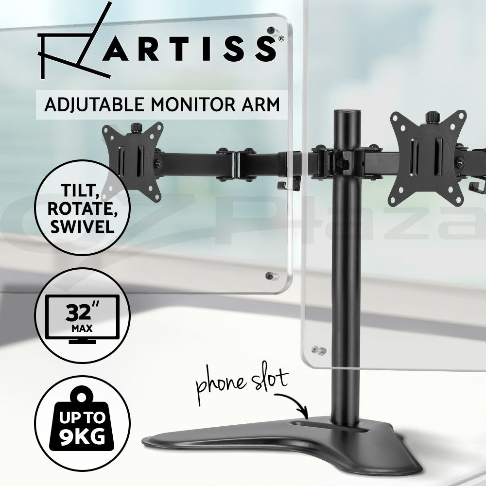 Artiss Monitor Stand Arm Dual HD LED TV Freestanding Mount Holder 2 Arm Display