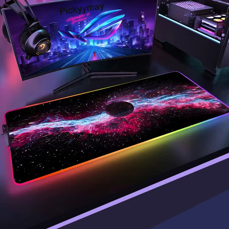 Space Large RGB Mouse Pad Gaming Mousepad LED Mouse Mat Gamer Mousemats Table Pads PC Desk Mat RGB Keyboard Mat XXL 90X40Cm