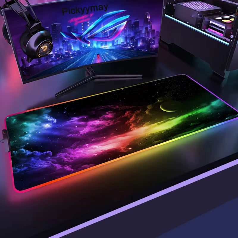 Space Large RGB Mouse Pad Gaming Mousepad LED Mouse Mat Gamer Mousemats Table Pads PC Desk Mat RGB Keyboard Mat XXL 90X40Cm
