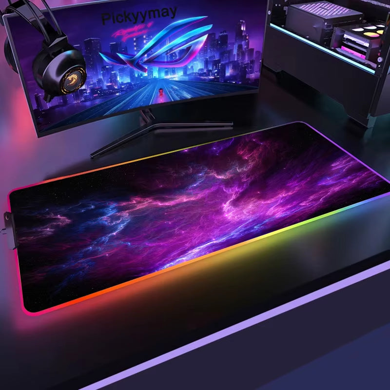 Space Large RGB Mouse Pad Gaming Mousepad LED Mouse Mat Gamer Mousemats Table Pads PC Desk Mat RGB Keyboard Mat XXL 90X40Cm